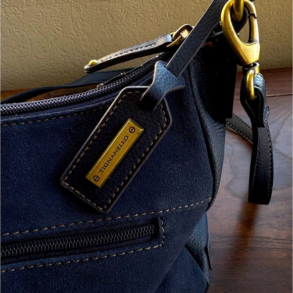 NWT Tignanello Midnight Blue Genuine Leather/Suede Messenger Crossbody Bag - Picture 12 of 16